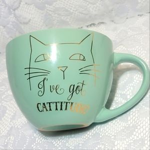 I've Got CATtitude Cat Lover Mug Large Teal Soup Bowl Gold Cat Design Teacup